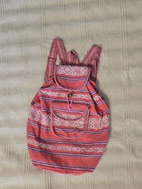 Artisanal Pink Striped Woven Backpack